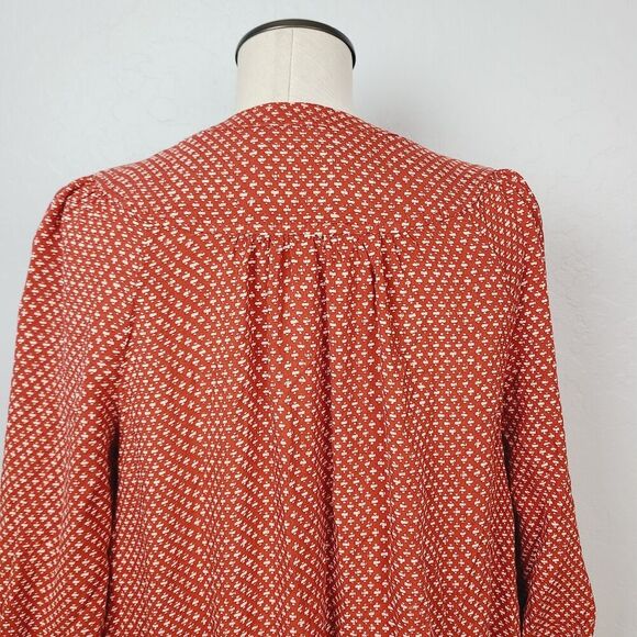 Holding Horses Anthropologie Dress S Rust Red Printed Tiered Button Front - Picture 5 of 12